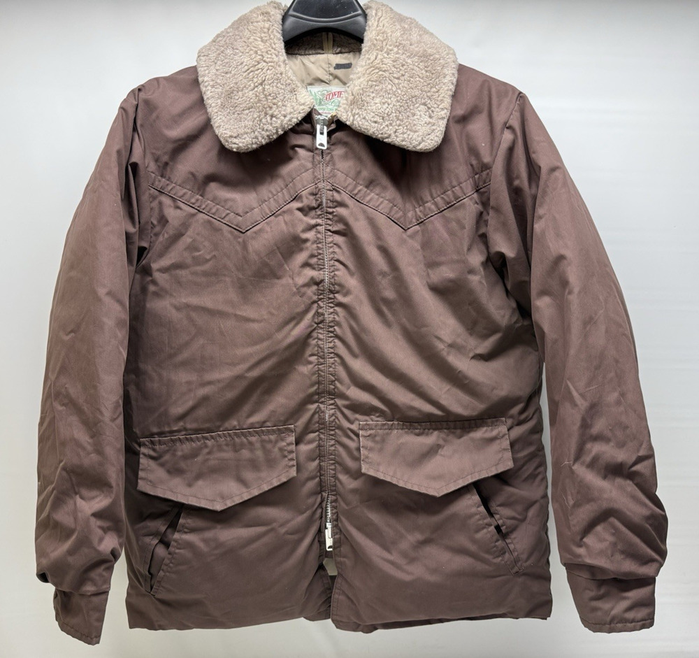 Vintage Comfy Outdoor Garment Jacket Mens LG Goose Down Fur Collar Made USA 70s